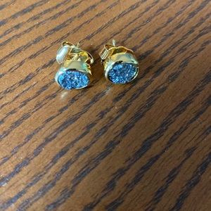 Gold and grey crystal stud earrings